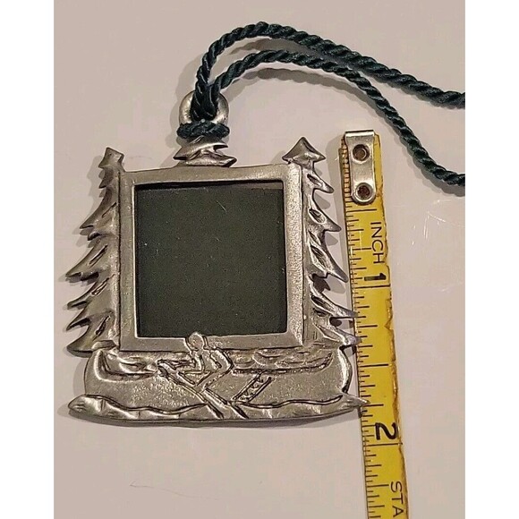 Vintage Signed DLB Pewter Picture Frame Hanging Ornament Evergreens Canoe - Picture 7 of 7